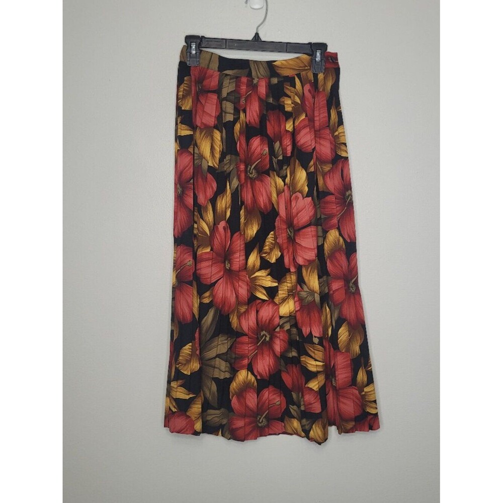 Vintage Gregge sport 90s red tan flower print romantic grunge a line skirt 8